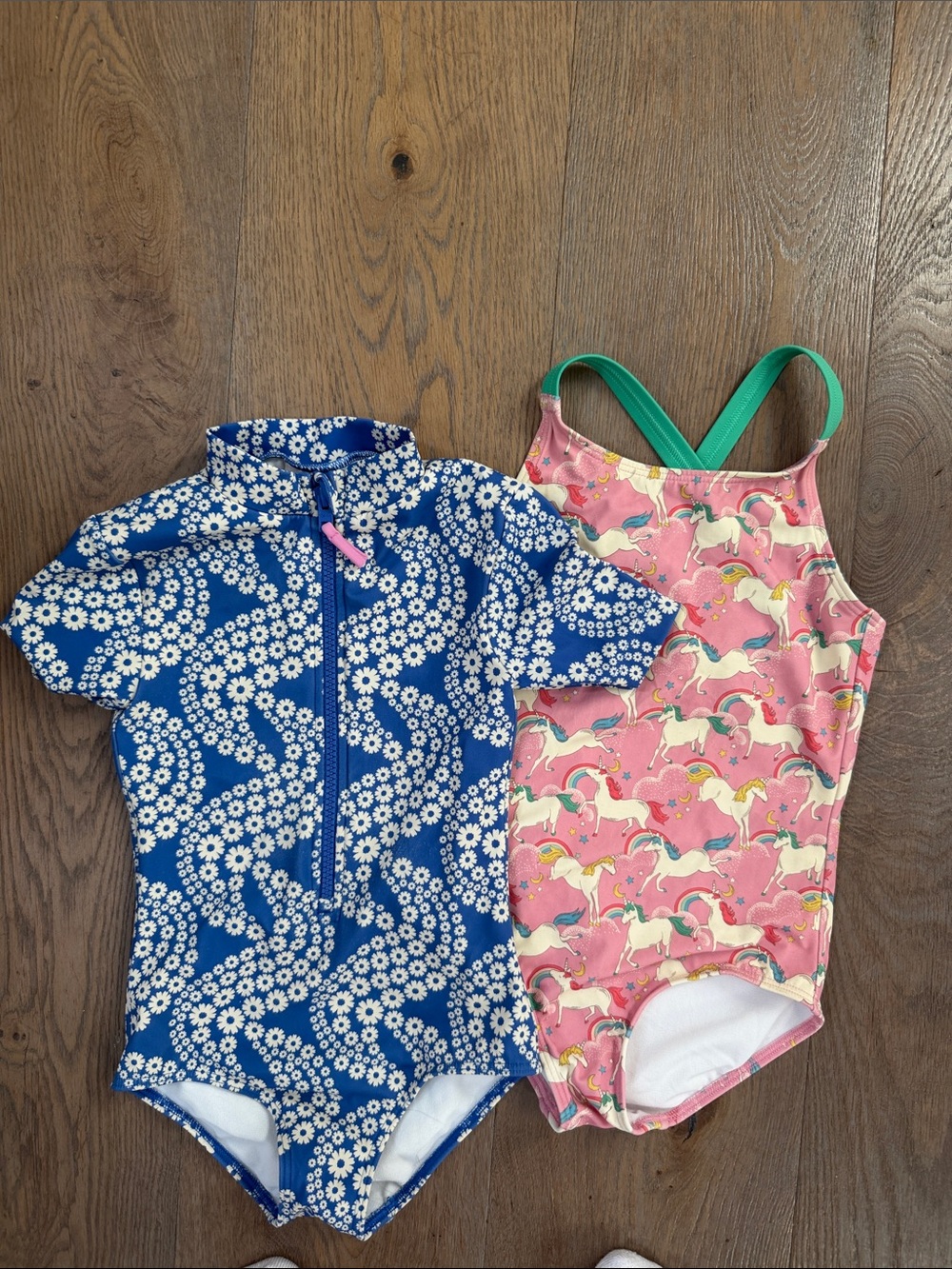 Mini Boden Pink Unicorn One-Piece Swimsuit with Green Straps